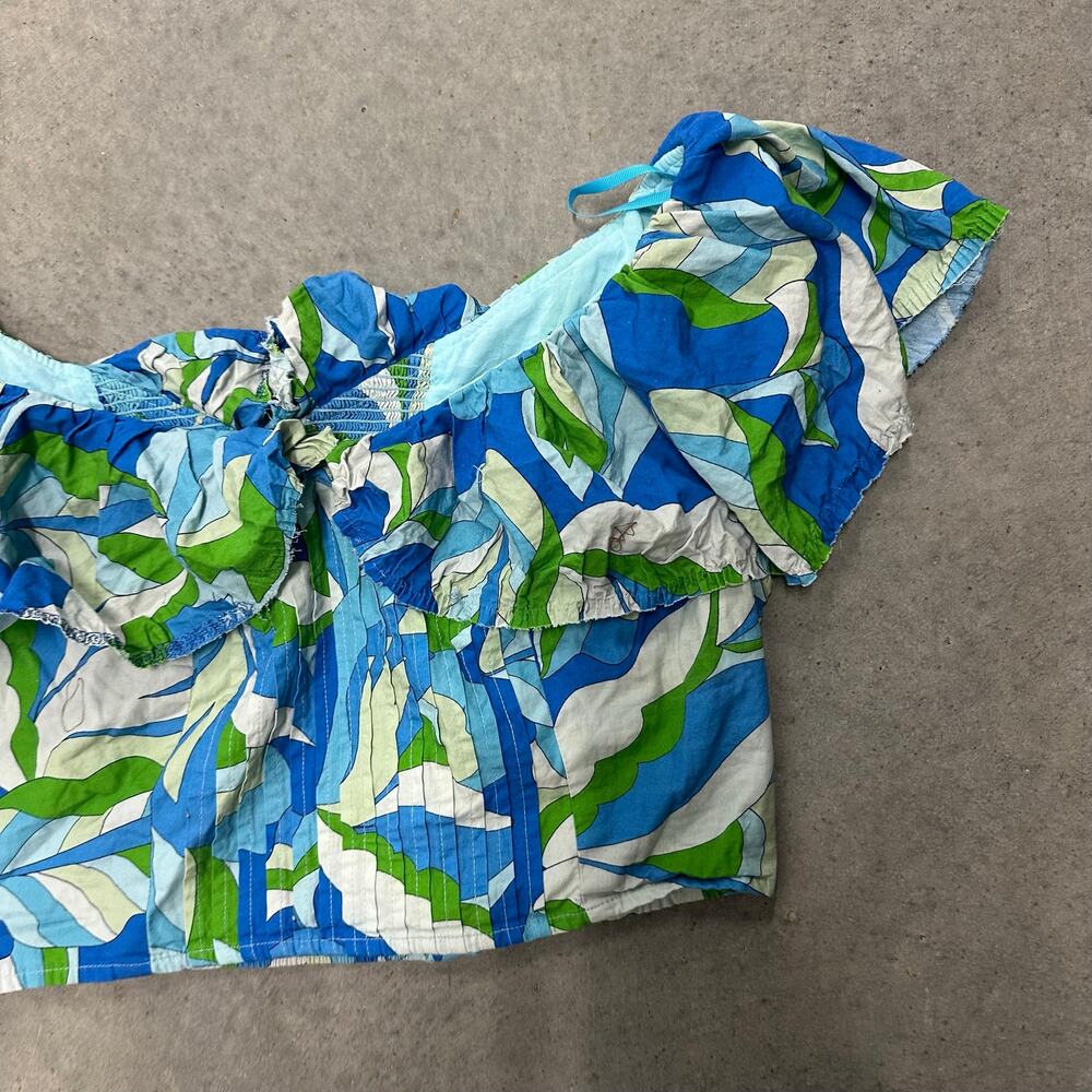 Maeve Anthropologie Ruffle-Sleeve Cropped Blouse Blue Floral Crop Top Size XL - Picture 6 of 11